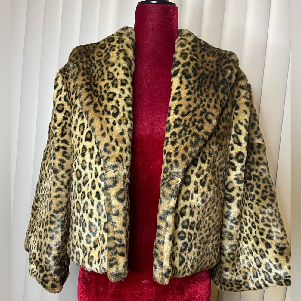 Vintage B’Love Animal Print Crop Faux Fur Jacket Size XL Pristine Condition - Picture 6 of 11